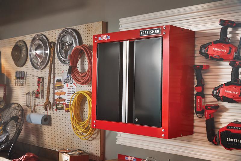 2000 Series 28 inch wide garage storage wall cabinet placed on jobsite.