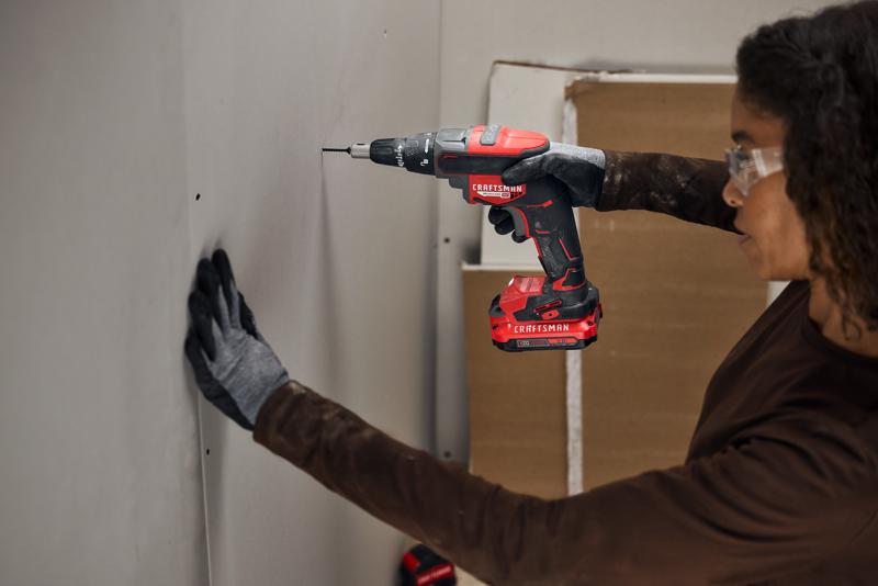 Craftsman V20 Brushless RP Drywall Screwgun fastening into drywall
