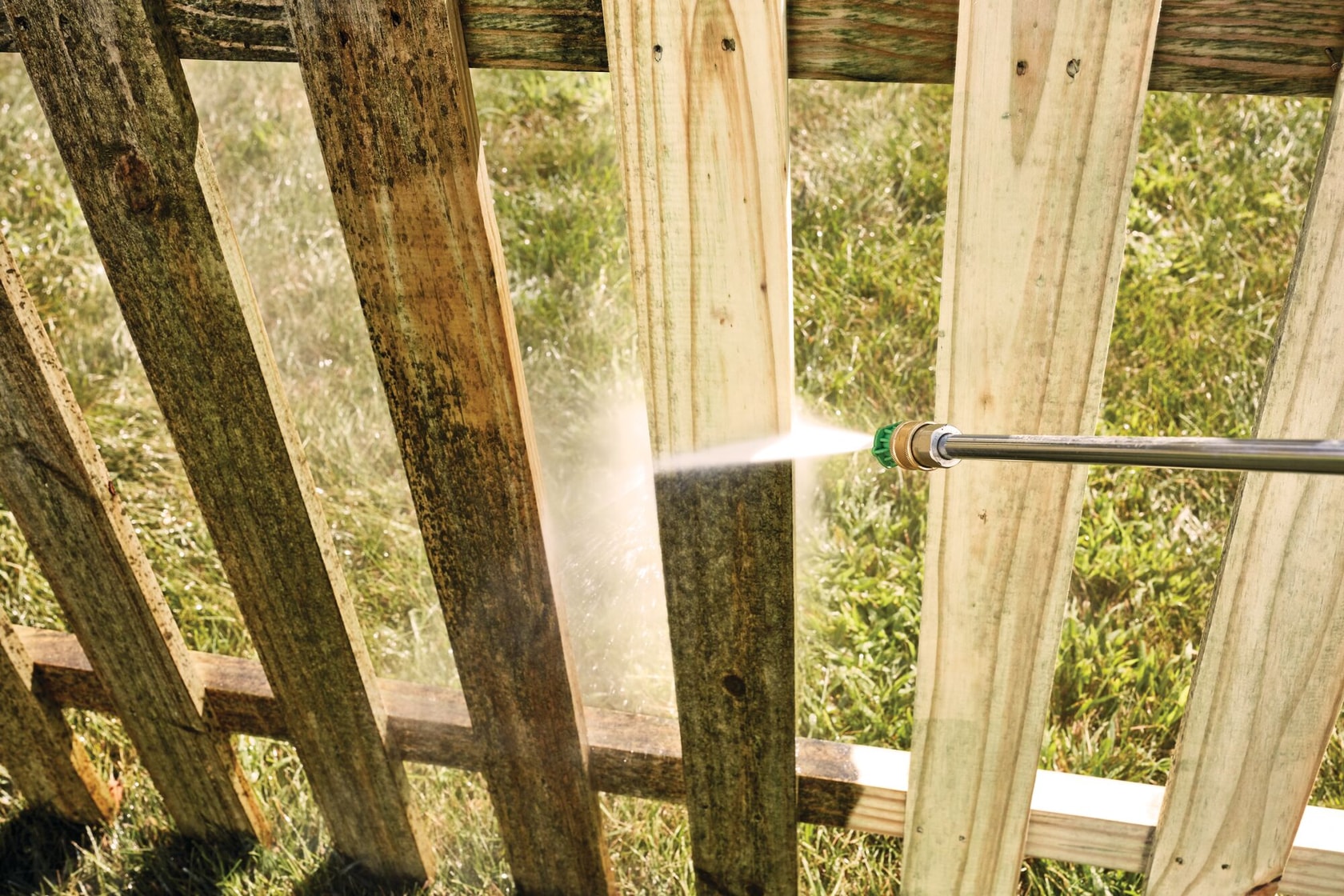 Extended reach feature in 2400 pound per square inch electric cold water pressure washer.