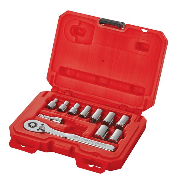 CRAFTSMAN 11 Piece 1/4 inch Metric Mechanics Tool Set in open red case