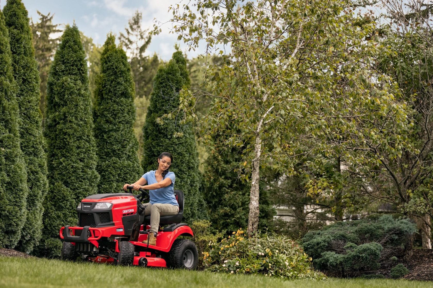 T2200K Gas Riding Mower Mowing the Lawn