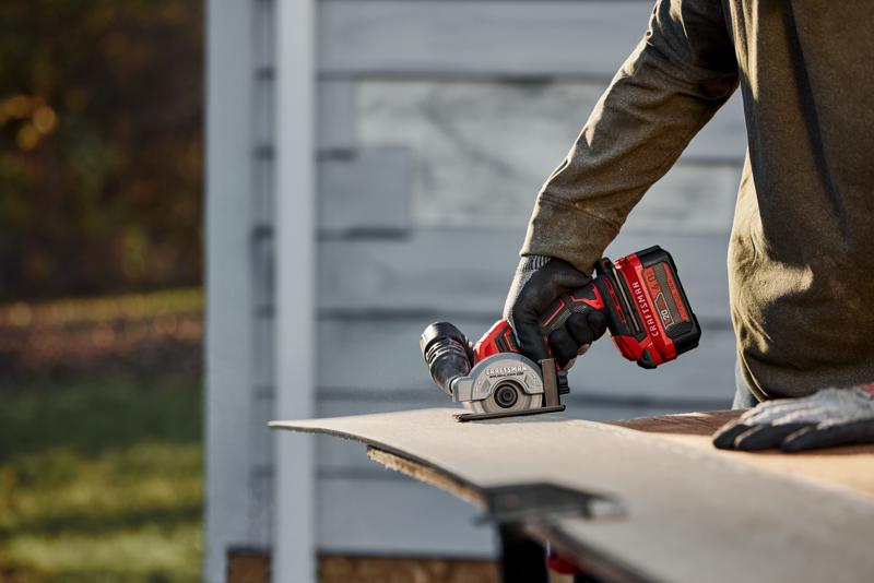 Craftsman V20 Brushless RP Cutoff Tool cutting cement board siding